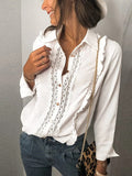 Lace Panel Long Sleeve Solid Color Shirt Aosig