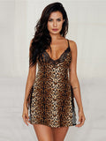 Lace Patchwork Leopard Print Sexy Pajamas Aosig