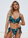 Lace Print Three-point Bikini Swimsuit Aosig