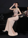 Lace and diamond long evening dress Aosig