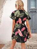 Leaf pattern dress Aosig