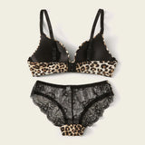 Leopard Contrast Lace Lingerie Set Aosig