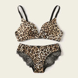 Leopard Contrast Lace Lingerie Set Aosig