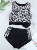 Leopard Patchwork Tie Knot High Waist Bikini Swimsuit Aosig