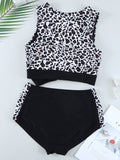 Leopard Patchwork Tie Knot High Waist Bikini Swimsuit Aosig