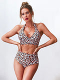 Leopard Print High Waist Split Swimsuit Aosig