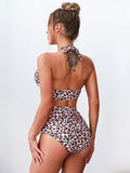 Leopard Print High Waist Split Swimsuit Aosig