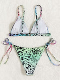 Leopard Print Strappy Bikini Swimsuit Aosig