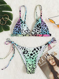 Leopard Print Strappy Bikini Swimsuit Aosig