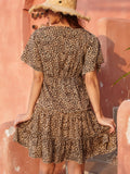 Leopard lace up high waist dress Aosig