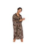 Leopard print dress mid-length split shirt skirt Aosig