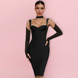 Long Sleeve Cut Out Midi Bandage Dress