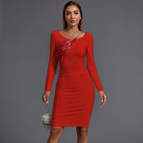 Long Sleeve Sequined Midi Bandage Dress Aosig