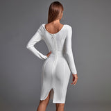 Long Sleeve Sequined Midi Bandage Dress Aosig