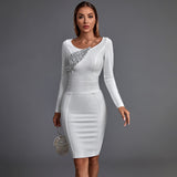 Long Sleeve Sequined Midi Bandage Dress Aosig