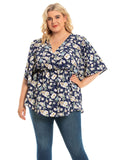 Loose V-Neck Print Top Aosig