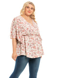 Loose V-Neck Print Top Aosig