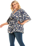 Loose V-Neck Print Top Aosig