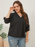 Loose V-Neck Solid Color Long-Sleeved Shirt Aosig