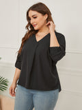 Loose V-Neck Solid Color Long-Sleeved Shirt Aosig