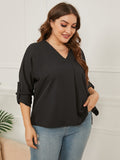 Loose V-Neck Solid Color Long-Sleeved Shirt Aosig