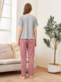 Love Print Top With Striped Pants PJ Set Aosig