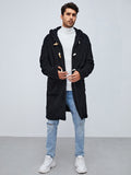 Men Pocket Front Duffle Hooded Flannel Coat Aosig