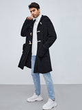 Men Pocket Front Duffle Hooded Flannel Coat Aosig