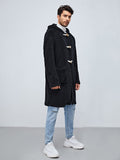 Men Pocket Front Duffle Hooded Flannel Coat Aosig