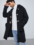 Men Pocket Front Duffle Hooded Flannel Coat Aosig