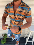 Men's Casual Coconut Landscape V-Neck Shirt Aosig