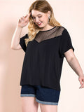 Mesh Lace Solid Color Design Fat T-shirt Aosig