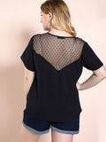 Mesh Lace Solid Color Design Fat T-shirt Aosig