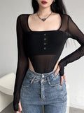 Mesh See-through One-piece Top Aosig