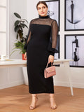 Mesh Stitching Half-high Collar See-through Bag Hip Long Dress Aosig