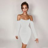 Off Shoulder Long Sleeve Drill Chain Mini Bandage Dress PZC1013 Aosig