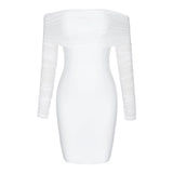 Off Shoulder Long Sleeve Frill Mini Bandage Dress PP21827 Aosig