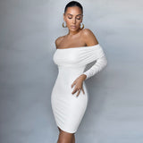 Off Shoulder Long Sleeve Frill Mini Bandage Dress PP21827 Aosig