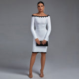 Off Shoulder Long Sleeve Lace Midi Bandage Dress