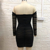 Off Shoulder Long Sleeve Mesh Mini Bodycon Dress H01242 Aosig