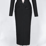 Off Shoulder Long Sleeve Rhinestone Maxi Bandage Dress PF19195 Aosig