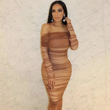 Off Shoulder Long Sleeve Ruched Mini Bodycon Dress FSP19054 Aosig