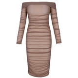 Off Shoulder Long Sleeve Ruched Mini Bodycon Dress FSP19054 Aosig