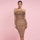 Off Shoulder Long Sleeve Ruched Mini Bodycon Dress FSP19054 Aosig