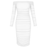 Off Shoulder Long Sleeve Ruched Mini Bodycon Dress FSP19054 Aosig