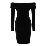 Off Shoulder Long Sleeve Ruched Over Knee Bodycon Dress SP056 Aosig