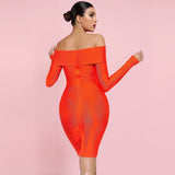 Off Shoulder Long Sleeve Striped Midi Bandage Dress PF091805 Aosig