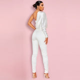 One Shoulder Long Sleeve Asymmetrical Bodycon Jumpsuit Aosig