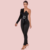 One Shoulder Long Sleeve Asymmetrical Bodycon Jumpsuit