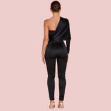 One Shoulder Long Sleeve Asymmetrical Bodycon Jumpsuit Aosig